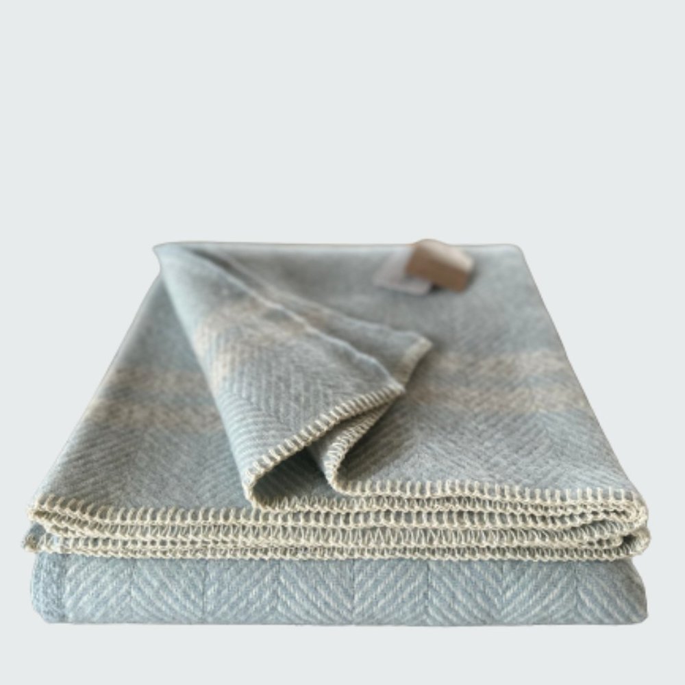 Elegant Blue-Gray Herringbone Throw Blanket